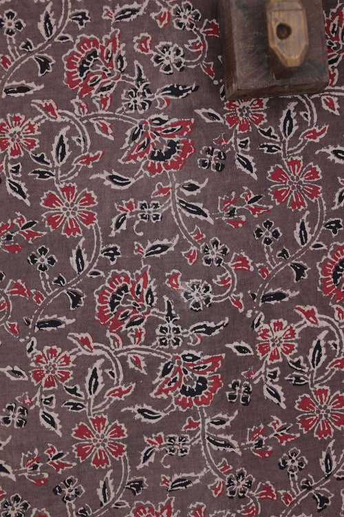 Floral Garden Brown Ajrakh Fabric