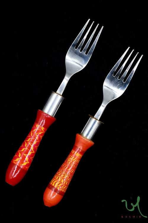 Kutchi Lacquered Wooden Steel Fork (Pack of 2)