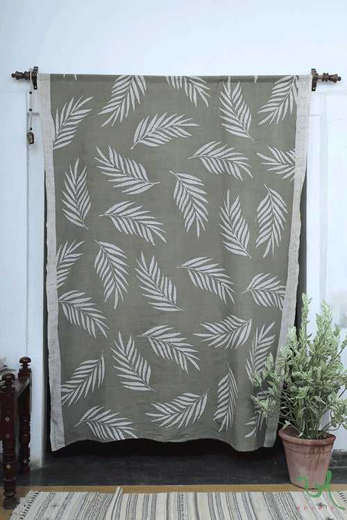Olive Contemporary Leaf Batik Curtain