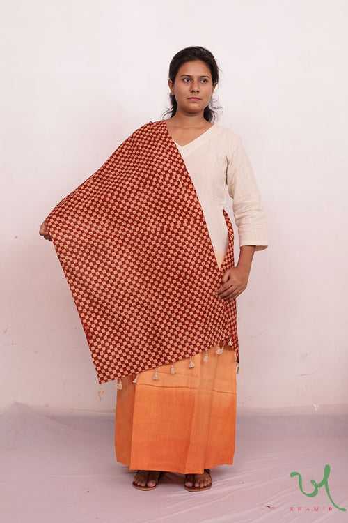 Red checks Ajrakh Block Print Stole