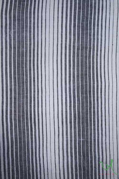 Off White Black Abstract Stripes Handwoven Kala Cotton Fabric