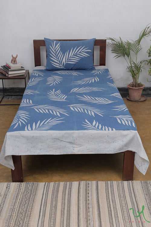 Indigo Contemporary Leaf Batik Single Bedsheet