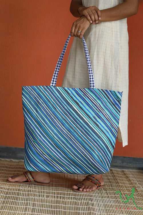 Multicolour Stripes Upcycled Plastic Oversized Tote Bag