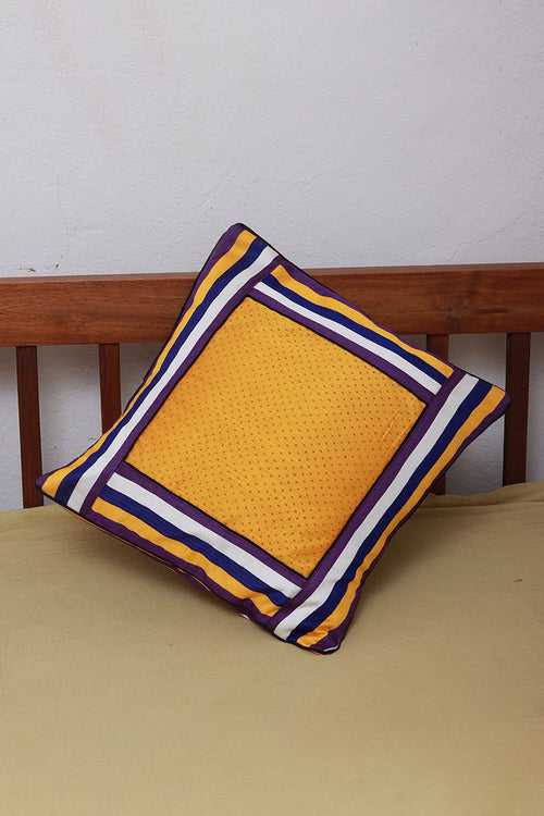 Yellow-Purple 16x16" Mashru Cushion Cover
