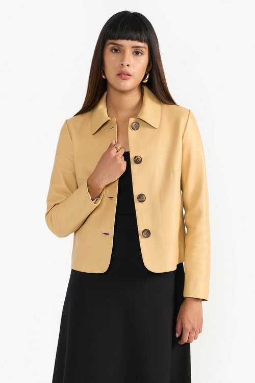 LEONA YELLOW WOMEN'S LEATHER JACKET