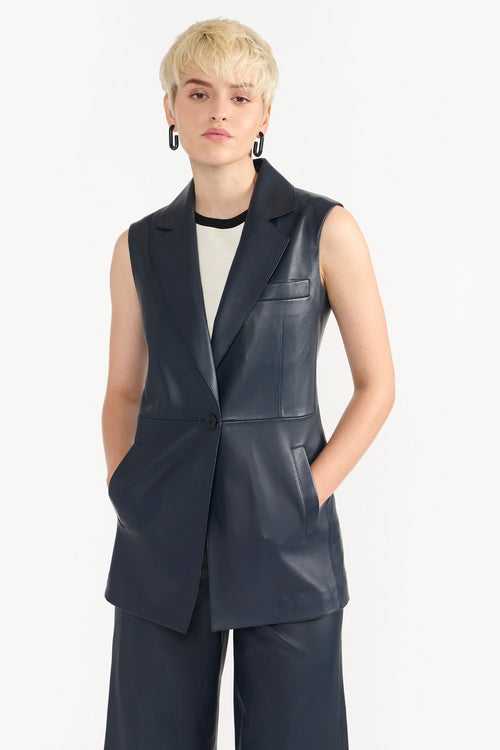 ZAHRA INK BLUE WOMEN'S LEATHER VEST