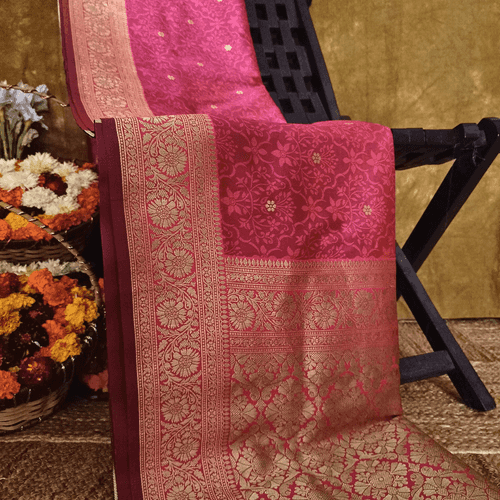 "Kashi" Purple Pink Handwoven Banarasi Jamewar Silk Saree