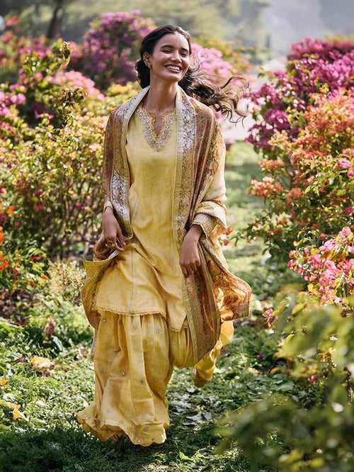 Aafia Kurta Set with Dupatta - Yellow