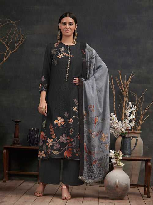 Kari Unstitched Kurta Set - Black