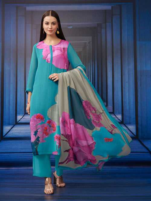 Mysie Unstitched Kurta Set - Blue