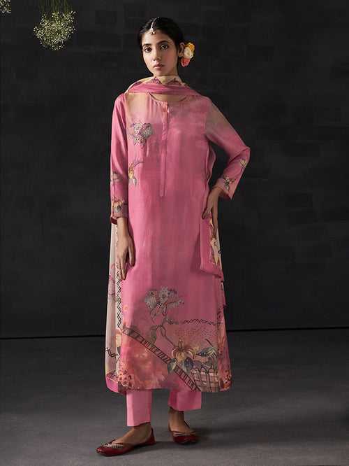 Naaz Unstitched Kurta Set - Pink