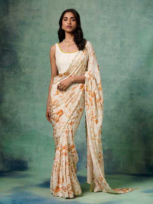 Nargis Stitched Saree - Ivory