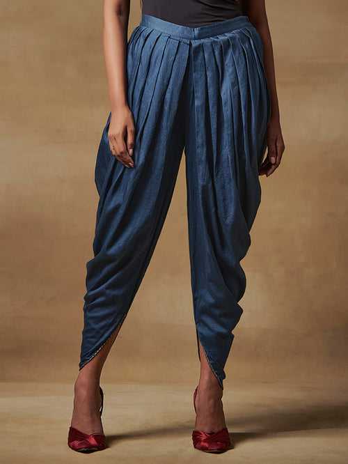 Blue Silk Dhoti Pants