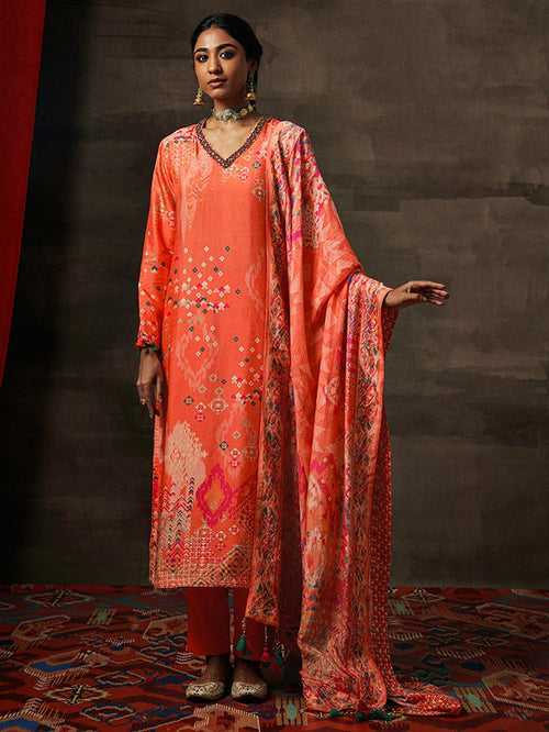 Uma Kurta Set with Dupatta - Apricot