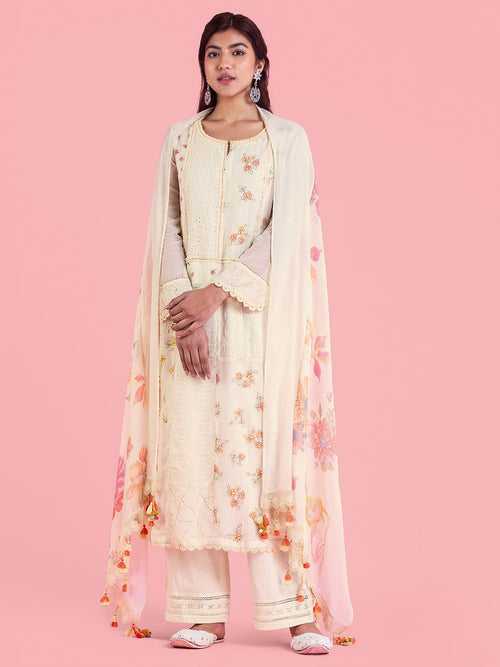 Off White Bold Floral Dupatta