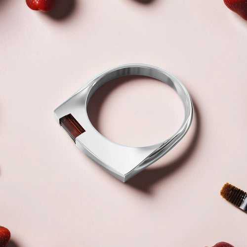 Linia Ring | 925 Sterling Silver Ring With 100% Natural Gemstone, Rhodium Plating & Glossy Finish