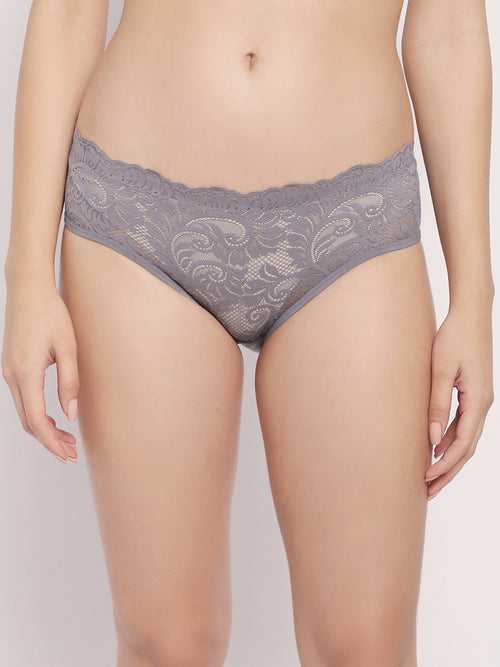 Women Grey Lace Bikini Brief