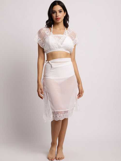 White Sheer Crop Top and Skirt Cover-Up