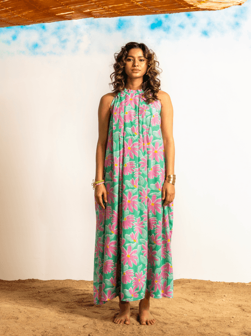 Women Green Floral Beachwear co-ord Set