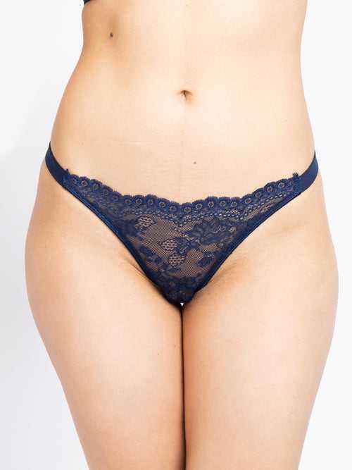 Women Blue Lace Thong Brief