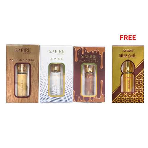 NON ALCOHOLIC ATTAR CHOCO MUSK, DIVINE,ZAFRAN SANDAL (PACK OF 3) + WHITE OUDH  ATTAR