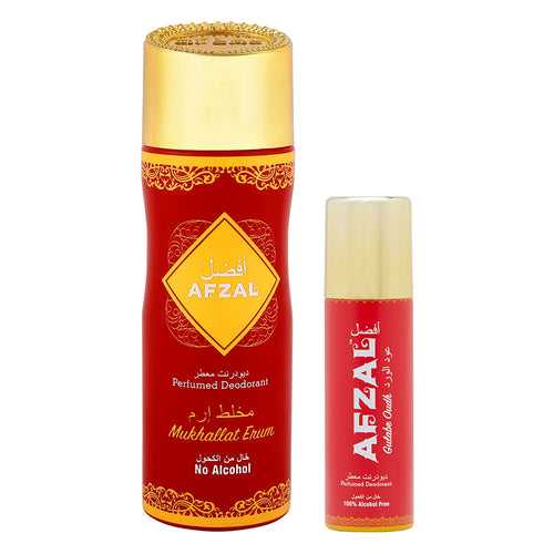 Afzal Non Alcoholic Mukhallat Erum Deodorant 200ml + 50ml Gulabe Oudh Deodorant