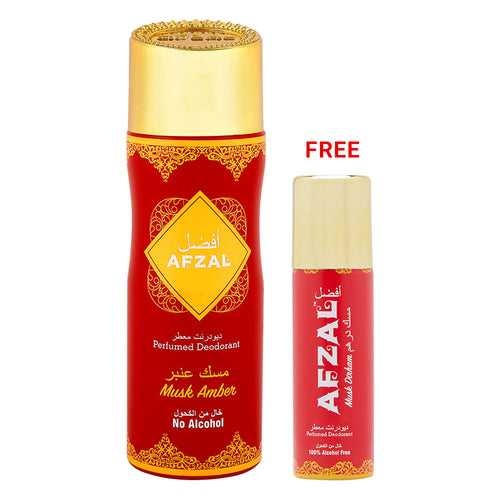 Afzal Non Alcoholic Musk Amber Deodorant 200ml + 50ml Musk Dirham Deodorant