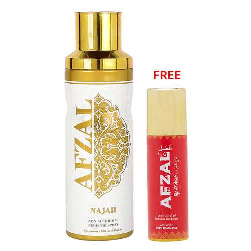 Afzal Non Alcoholic Najah Deodorant 200ml + 50ml Taj Al Arab Deodorant