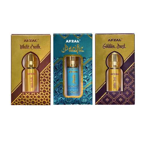 AFZAL-ATTAR WHITE OUDH GOLDEN DUST & SAFIRE PACIFIC ATTAR ROLL ON PK3