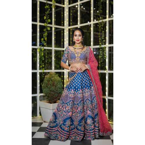 Minal - Royal Blue Arabesque Lehenga Set