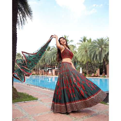 Deep Forest Mirrorwork Lehenga Set