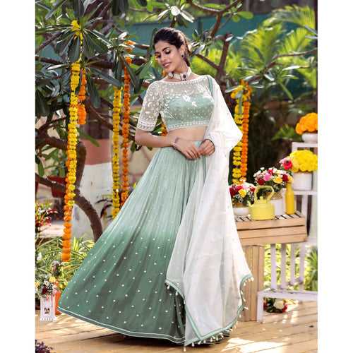 Sage Pearl Ombre Lehenga Set