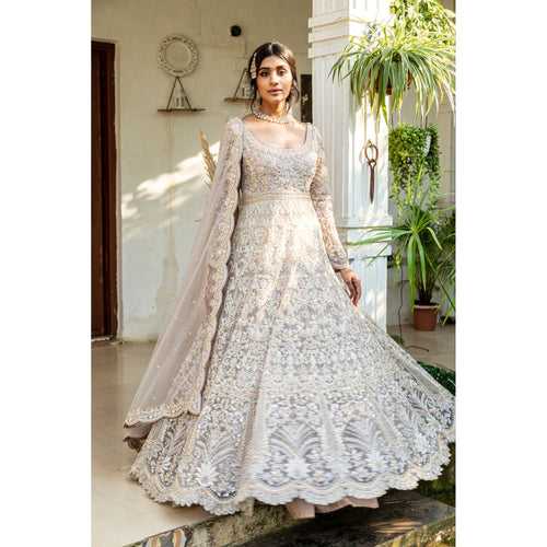 Ash Lavender Embroidered Bridal Anarkali Set