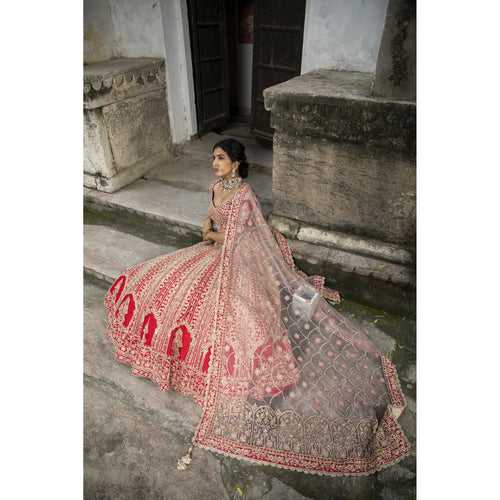 Red Raw Silk Bridal Lehenga Choli Set