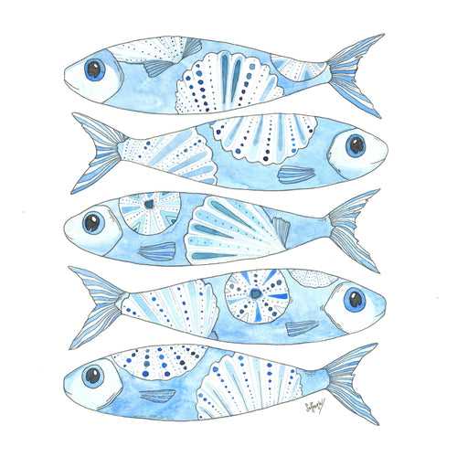 5 Blue Fish (Size: A3)