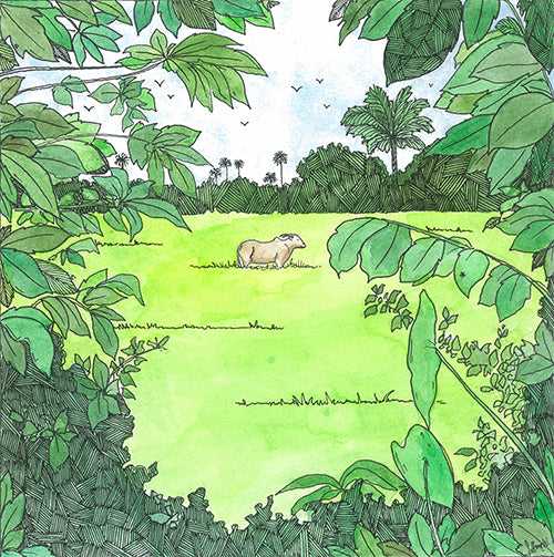 Bull In Field (Size: A4)