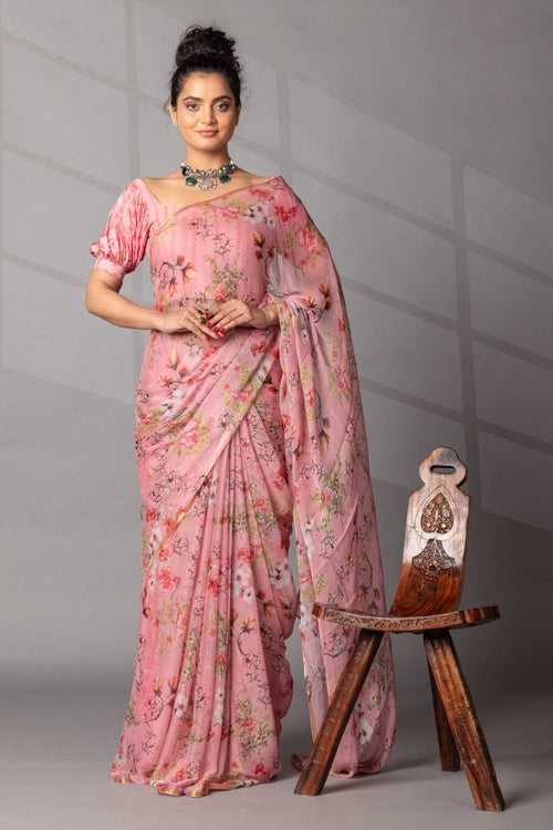 Digital Floral Printed Chiffon Saree