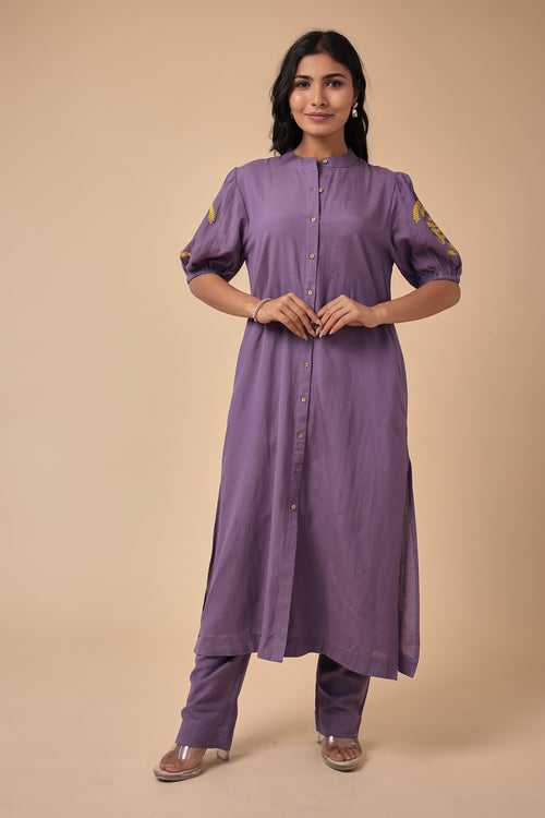 Cotton Kurta Set Stitched with Embroidered work