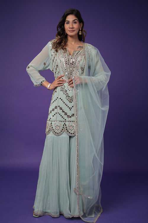Georgette Suit with Mirror, Embellished work.