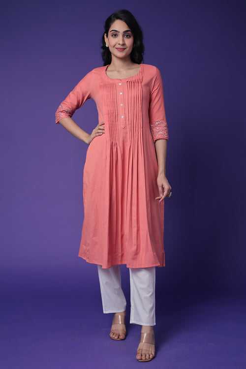 Linen Kurta Stitched with Embroidered work