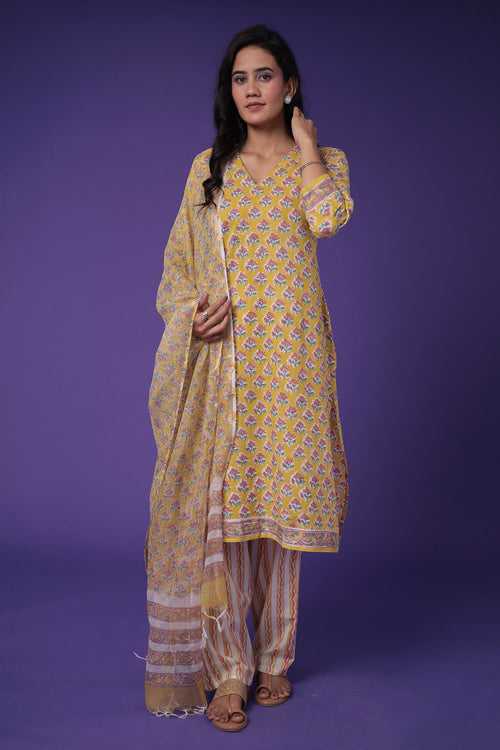 Printed Cotton Kurta Set Stitched