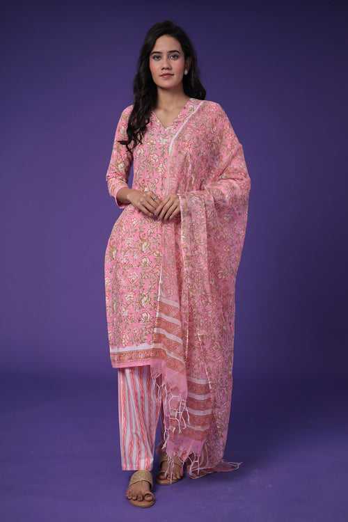 Printed Cotton Kurta Set Stitched