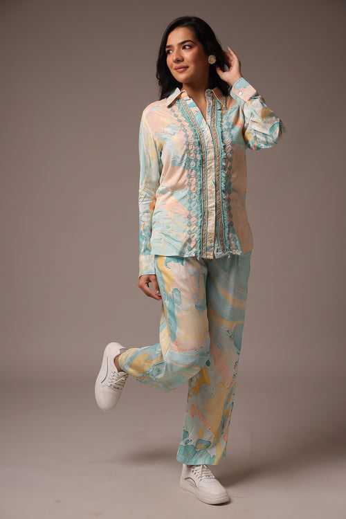 Embroidered Printed Muslin Co Ord Set