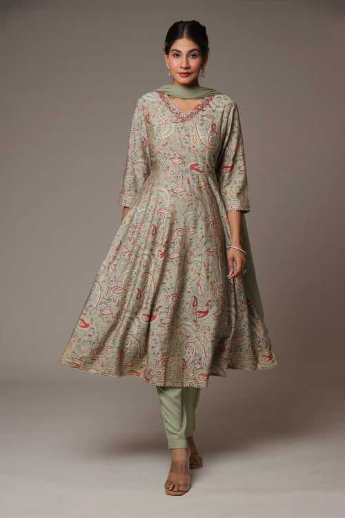 Printed Muslin Anarkali Kurta with Cutdana work.