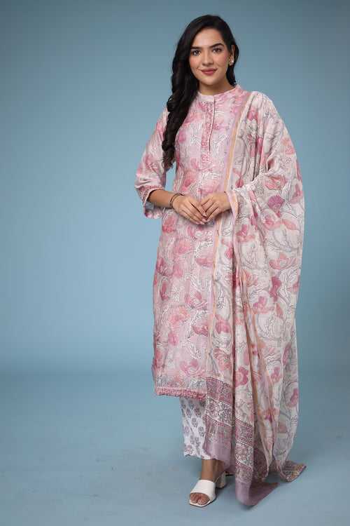 Printed Chanderi Straight Cut Suit