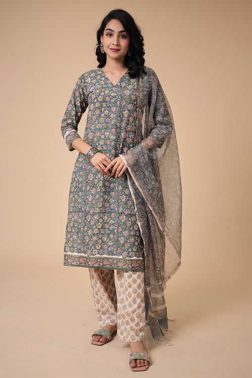 Printed Cotton Kurta Set Stitched