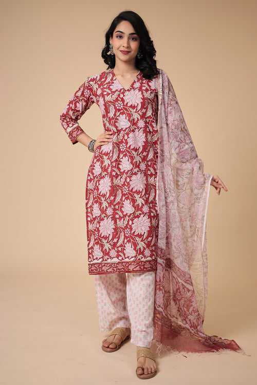 Printed Cotton Kurta Set Stitched