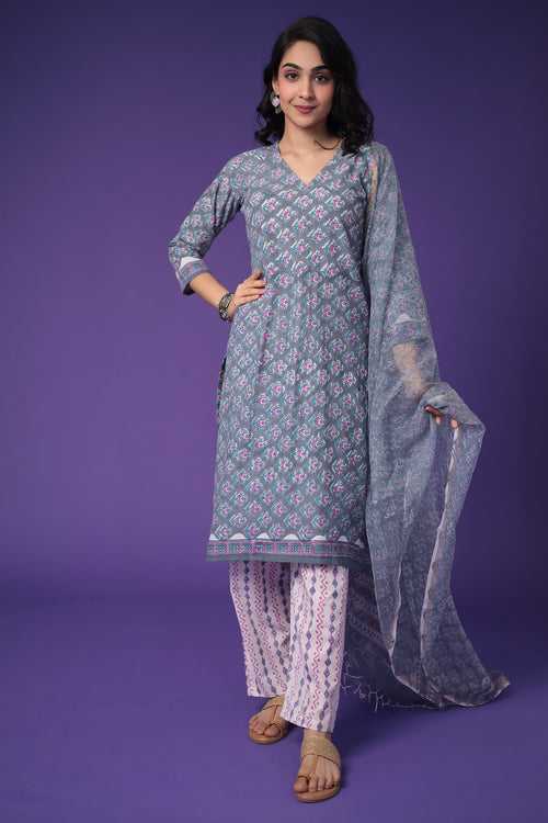 Printed Cotton Kurta Set Stitched