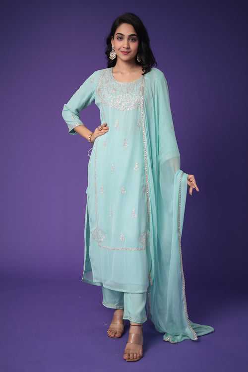 Georgette Suit Embroidered with Pittan work