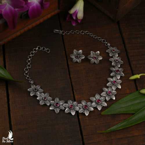 Oxidized Neckpiece With Stud - 5972